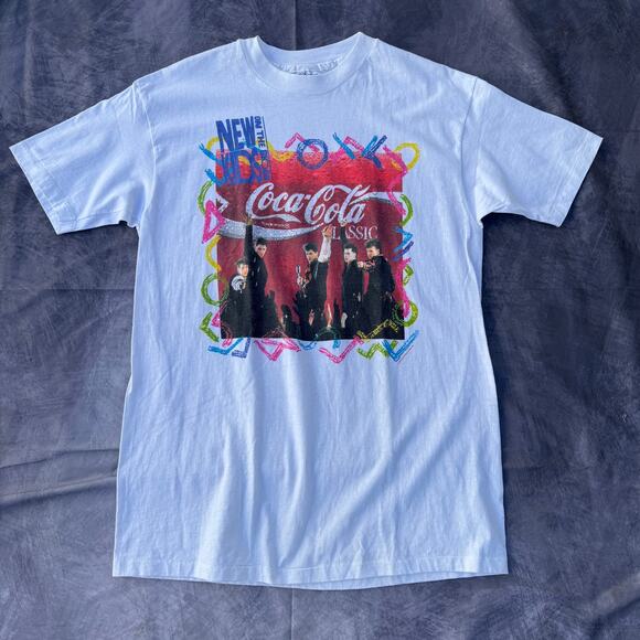 Vintage 1990 NKOTB New Kids on the Block Coca-Cola Coke White Promo Shirt Sz XL - Picture 1 of 8